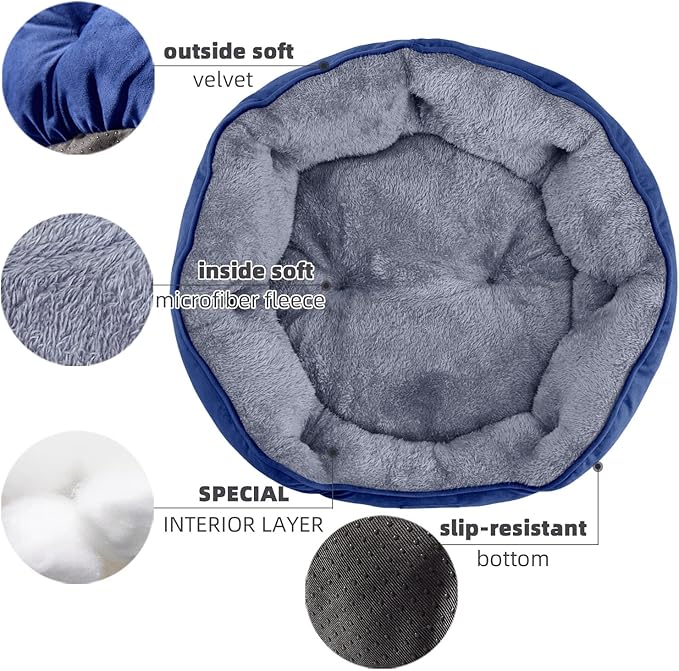 Asvin Small Dog Bed for Small Dogs, Cat Beds for Indoor Cats, Pet Bed for Puppy and Kitty, Extra Soft & Machine Washable with Anti-Slip & Water-Resistant Oxford Bottom, Blue, 20 inches-PawvioPets