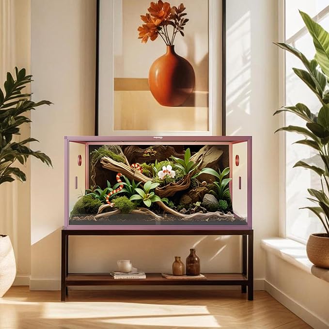 120 Gallon Reptile Terrarium, 48" x 24" x 24" Reptile Enclosure with Sliding Door Top Screen Ventilation,Blue Tongue Skink Tank for Easy Maintenance-PawvioPets