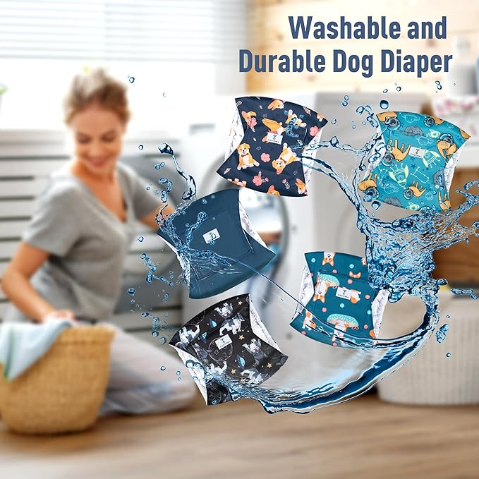 5 Pack Dog Diapers Male,Reusable Leakproof Pet Soft Dog Belly Band Wraps,High Absorbency Male Dog Diaper,Wider Washable Belly Band for Doggy Incontinence and Puppy Training-PawvioPets