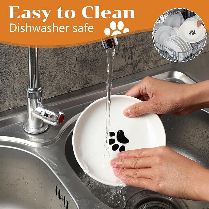 6 Pack Cat Food Bowl, Ceramic Cat Bowls, Anti Whisker Fatigue Cats Bowl Set, 5.9 Inches Shallow Wide Kitten Plates for Food and Water-PawvioPets