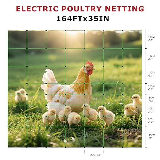 Electric Fence Netting, 164'L x 35.4" H Electric Fence Kit for Livestock, Goat, Dog, Hogs, Double Spiked Portable Electric Poultry Farm Fence, Electric Mesh Fence-PawvioPets
