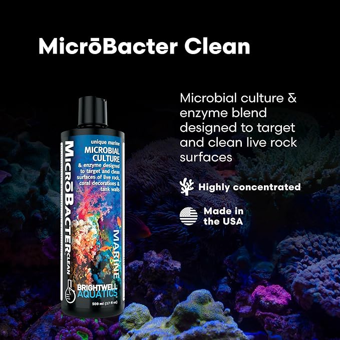 Brightwell Aquatics MicroBacter Clean - Microbial Culture & Enzyme Blend Fish Tank Cleaner - Cleans Live Rock Surfaces for Saltwater Fish Habitats - Aquarium Water Treatments, 16.9 fl oz-PawvioPets