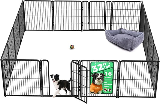 FXW Homeplus Unleashed Indoor Dog Playpen - Stress-Free and Safe Play, Heavy Duty 32 Inch 16 Wire Panels Dog Pen for Small and Medium Dogs, Black│Patented-PawvioPets