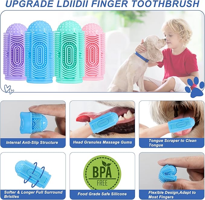 Dog Toothbrush Dogs Tooth Brushing Kit 4 Pack Dog Finger Toothbrush for Dogs Teeth Cleaning& Dental Care,Dogss Tooth Brush Pet Toothbrush-PawvioPets