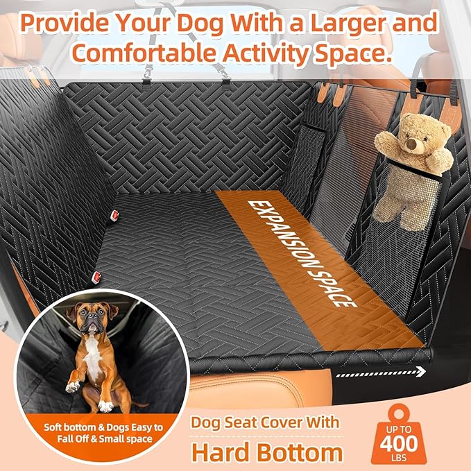 Back Seat Extender for Dogs,Dog Car Seat Cover for Back Seat,Hard Bottom Dog Bed for Car with Mesh Window,100% Waterproof and 600D Oxford Scratch-Resistant Backseat Car Seat for Cars Trucks and Suv-PawvioPets