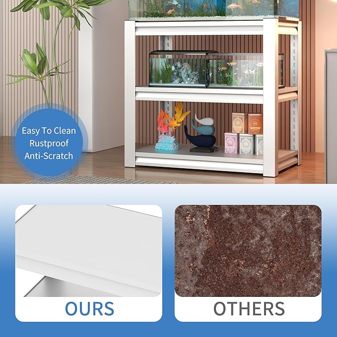 Fish Tank Stand White,3-tier Rack Shelf heavy duty Metal Frame Aquarium Stand 20 Gallon,Reptile Terrarium Stand for 30 Gallon Long Aquarium,Reptile Tank Stand,Breeder Tank Stand,31.5"*18"*34"-PawvioPets