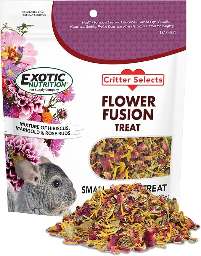 Flower Fusion Treat (1/2 lb) - Healthy Natural Dried Flower Herbivore Treat - Chinchillas, Guinea Pigs, Rabbits, Prairie Dogs, Degus, Hamsters, Rats, Squirrels, Sugar Gliders & Other Small Pets-PawvioPets