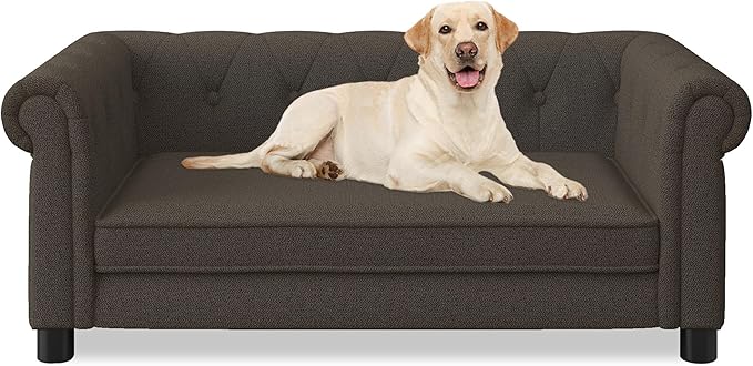 Dog Sofa Couch for Medium to Large Dogs, Memory Foam Pet Sofa Couch with Washable Fabric, Durable Elevated Dog Bed with Legs, Removable Cushion for Medium and Large Dogs, Dark Brown-PawvioPets