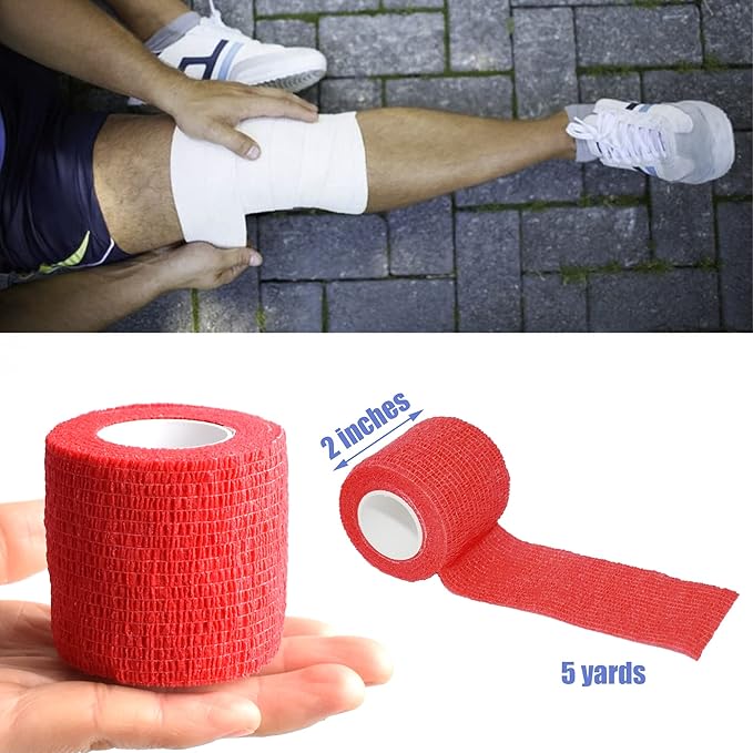 9 Pack 2" x 5 Yards Self Adhesive Bandage Wrap Self Stick Wrap for Ankle, Wrist, Finger, Sports, Breathable Cohesive Vet Tape for Pets (Red)-PawvioPets