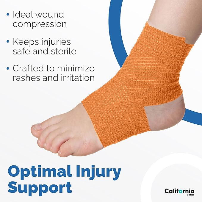 California Basics Self-Adhesive Medical Tape (2 inch) - Pack of 12 - Cohesive Bandage Wrap Rolls - Waterproof Athletic Tape - Self Adhesive Medical Adhesive Bandage Wrap - Vet Stretch Wrap-PawvioPets