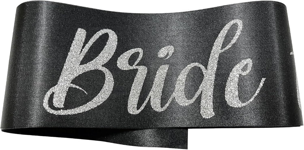 Silver and Black Bride Sash, Bride Sash Bachelorette Party Bridal Shower Sashes Bachelor Decorations Just Married Gift Engaged Decor Accessories,Black