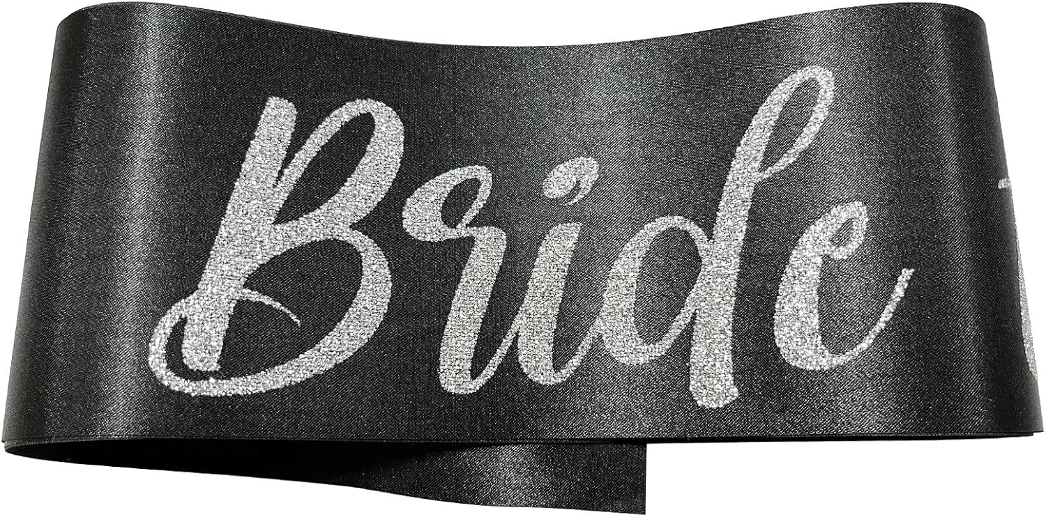 Silver and Black Bride Sash, Bride Sash Bachelorette Party Bridal Shower Sashes Bachelor Decorations Just Married Gift Engaged Decor Accessories,Black