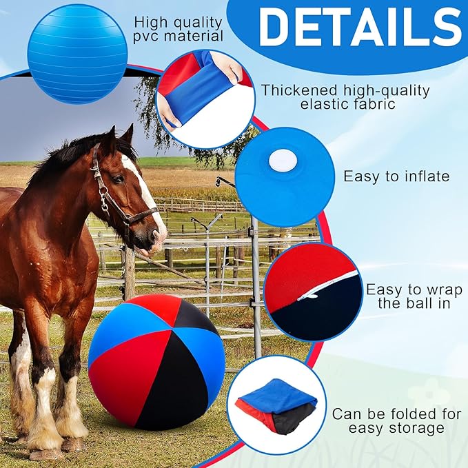 30inch Giant Herding Ball with Cover Anti Burst Ball Please Watch VCR for How to Inflation Horse Toys for Horses Stall Entertainment Play, Pump Included(Stylish)-PawvioPets