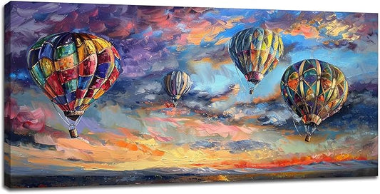 Extra Large Wall Art Hot Air Balloons Canvas Living Room Pictures Framed Prints Colorful Oversize Wall Decor Animal Painting Artwork for Bedroom Dining Home 60"x30"-PawvioPets