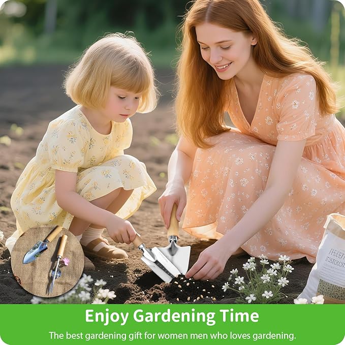 Garden Tool Set, 2 Pieces Stainless Steel Heavy Duty Garden Tools, Garden Kit with Ergonomic Wooden Handle, Durable Garden Tools for Gardening, Gardening Gifts for Women-PawvioPets
