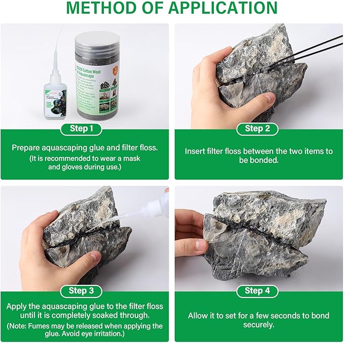 Cotton Wool for Aquascape - Gap Filler Cotton for Rocks & Wood | Aquarium Safe Bonding Material | Secure Adhesive Helper(Gray (Seiryu Stone Color))-PawvioPets
