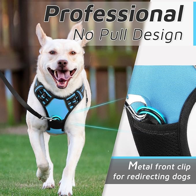 Eagloo Dog Harness Medium Sized Dog, No Pull Service Vest with Reflective Strips and Control Handle, Adjustable and Comfortable for Easy Walking, No Choke Pet Harness with 2 Metal Rings, Sky Blue, M-PawvioPets