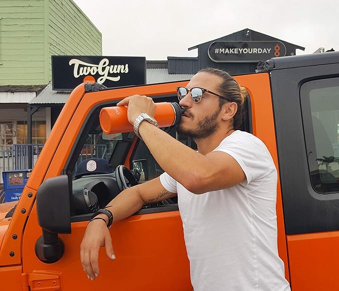 DRINCO Stainless Steel Water Bottle Spout Lid Vacuum Insulated Double Wall Water Bottle Wide Mouth (40oz 32oz 22oz 18oz 14oz) Leak Proof Keep Cold Sport Camping Hiking (22 oz, 22oz Orange)-PawvioPets