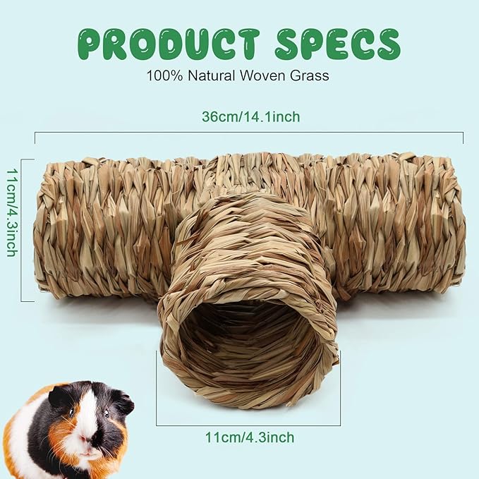 BWOGUE Hamster Grass Tunnel Toy Nature's Hideaway Guinea Pig Tunnels and Tubes Toys for Rats,Syrian Hamster,Ferrets,Guinea Pig,Chinchilla Hedgehog and Bunny-PawvioPets