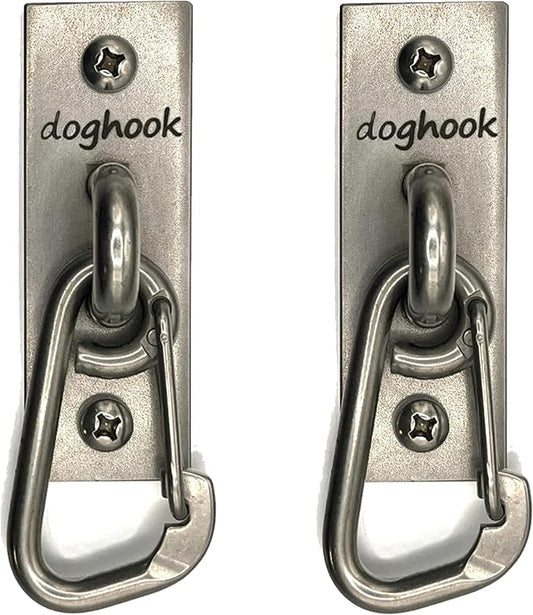 Canine Hitch- Secure Dog Leash Parking Wall Slim Hook with Clip 2 Pack - Tie Out Stainless Steel & ABS Mounting Plate for Strength - Practical Lead Management for Home & Business-PawvioPets