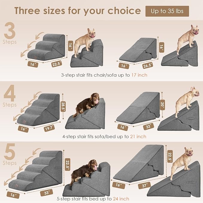 EHEYCIGA Curved Foldable Dog Stairs Ramp for High Beds 19.7" H, 4-Step Dog Steps for Small Dogs and Cats, Pet Stairs for High Bed Climbing, Non-Slip Balanced Pet Step Indoor, Grey-PawvioPets