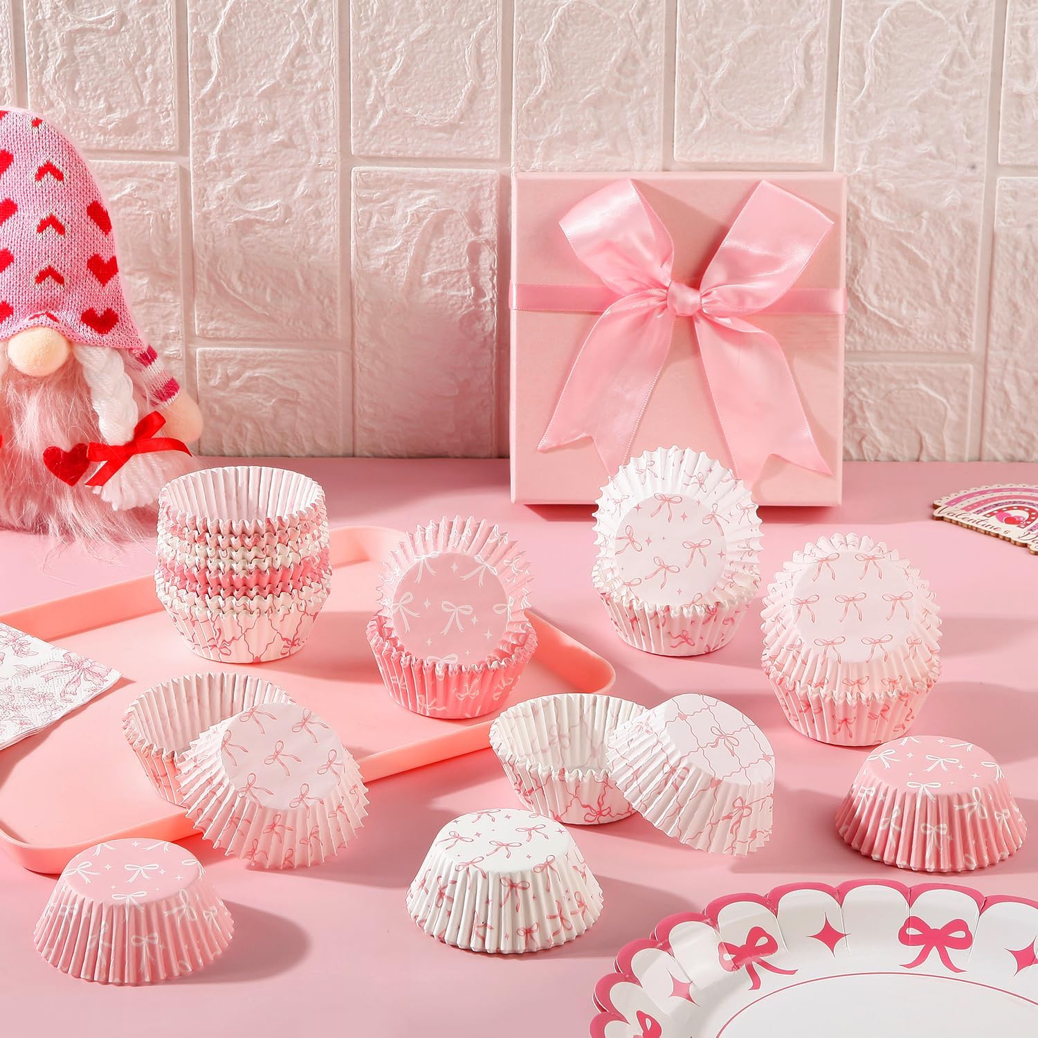400 Pcs Pink Bow Cupcake Liners Coquette Bow Cupcake Wrappers Baking Cups Baking Standard Liners Holders for Baby Shower Wedding Bachelorette Bridal Showers Birthday Party Decoration