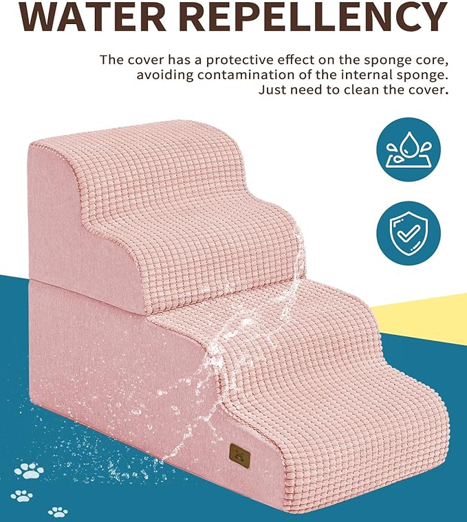 Dog Step for Bed, Dog Stair 4-Step 35D Pet Stair 19.7" H for High Bed or Sofa Non-Slip Balanced Pet Step Indoor, Pink-PawvioPets