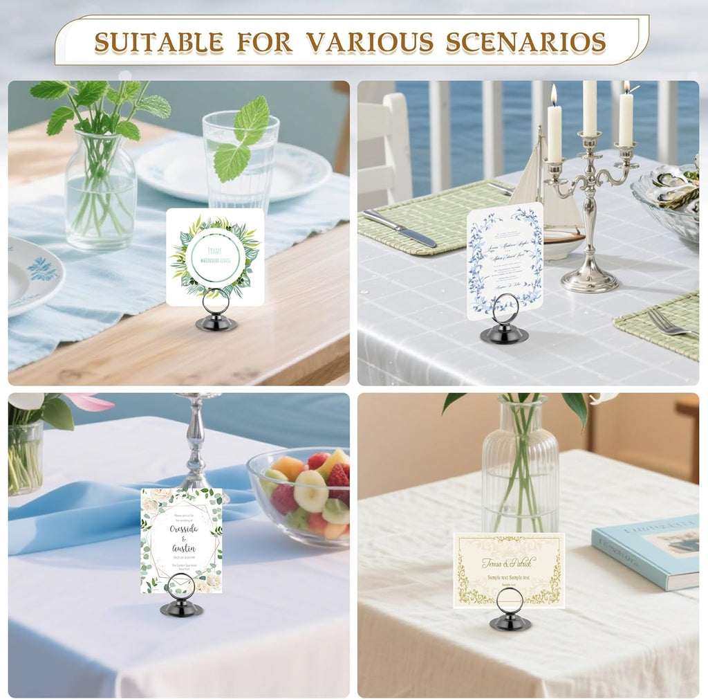 Urban Deco 16 PK Table Card Holder Place Card Holders Steel Card Holders for Photos, Food Signs, Memo Notes, Weddings, Restaurants, Birthday (Black)