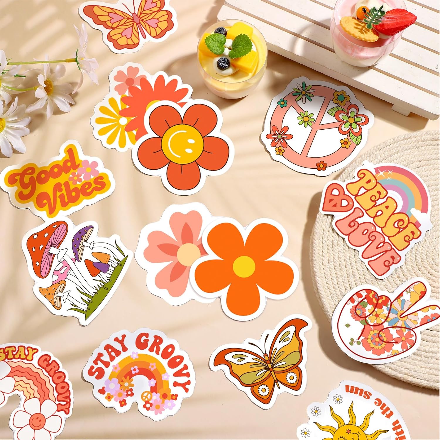 25 Pieces Hippie Car Flower Magnet Groovy Boho Flower Refrigerator Magnets Retro Magnetic Hippie Fridge Magnets for Car Home Metal Door Whiteboard Mailbox Office Cabinets Decor