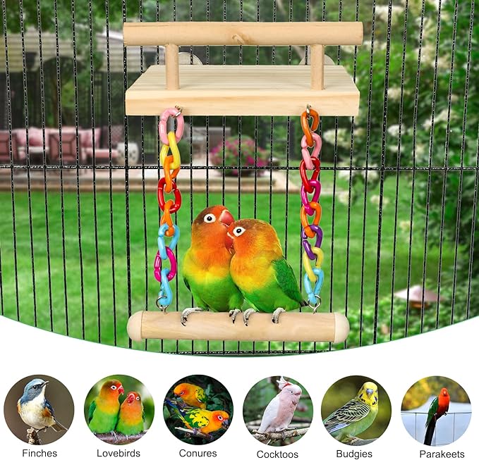 Bird Perches Cage Toys Parrot Wooden Platform Play Gyms Exercise Stands with Acrylic Wood Swing Ferris Wheel Chewing for Animals Green Cheeks, Baby Lovebird, Chinchilla, Hamster Budgie-PawvioPets