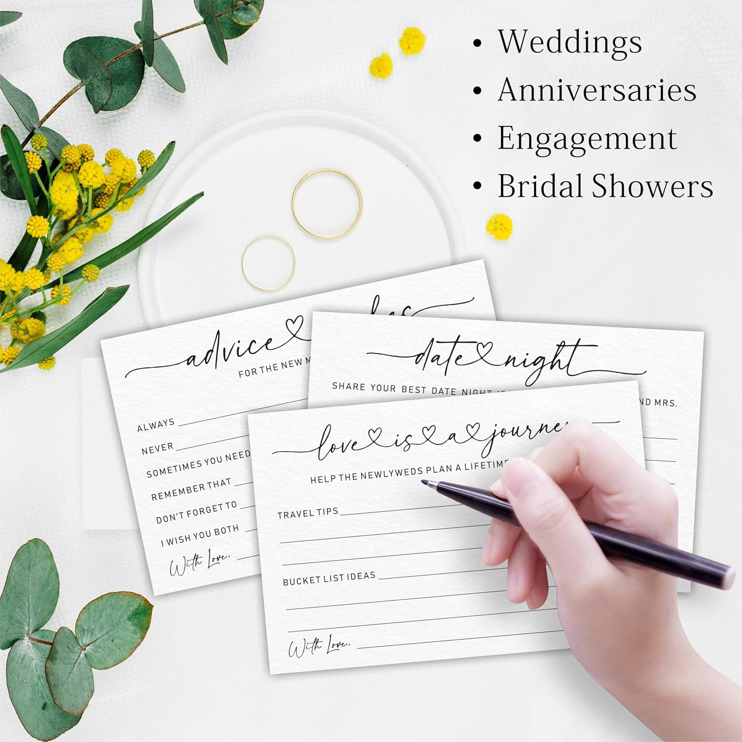 Wedding Advice Cards - Wishes For The New Mr & Mrs Wedding Advice Sign -A Standing Sign With 3 Types Of 4 x 6 Advice Cards -Bride and Groom Newlyweds Bridal Shower Decoration,Games(White) - C01