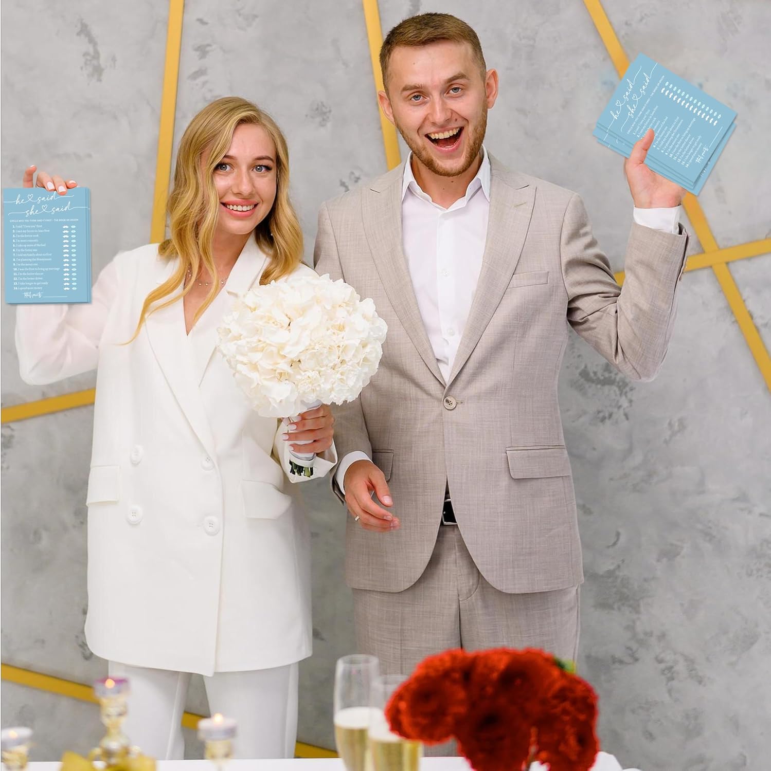 Minimalist Bridal Shower Games, Light Blue He Said She Said Game, 30 Wedding Bachelorette Engagement Party Decorations Supplies Favors - A08