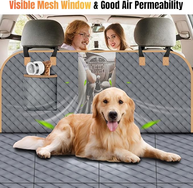 Dog Car Seat Cover for Back Seat, Dog Car Bed Cover with Strong Hard Bottom, Car Back Seat Extender Hammock for Car SUV Truck 4 Panels Gray Color Large Size-PawvioPets