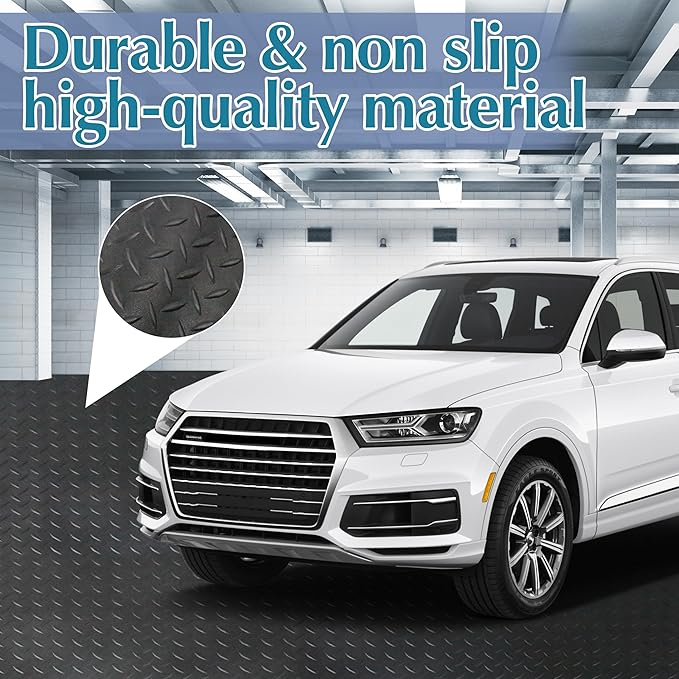 7.5 x 17 FT Garage Floor Mat,2.5 mm Thickness Diamond PVC Garage Flooring Roll, Anti-Slip Shop Floor & Parking mats for Workshop,Gym,Golf Cart Parking or Trailers-PawvioPets