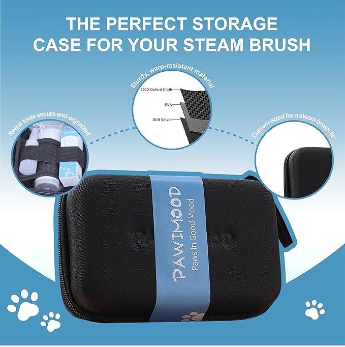 5 in 1 Pet Steam Brush for Dogs & Cats – Self Cleaning, 3 Pet Brush for Smoothing, Dematting, Thinning – Shedding, Grooming & Hair Removal, Includes Shampoo & Storage Case (8.0"-promax)-PawvioPets