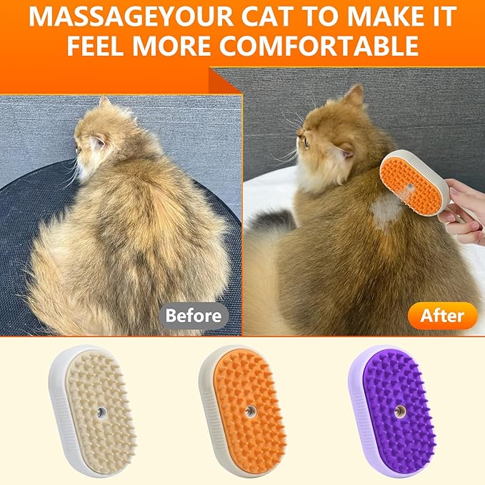 4 in 1 Cat Steam Brush for Shedding, Rechargeable Pet Steam Groomer Brush, Massage, Cleaning, Shedding & Combing Multifunctional Hair Removal Comb for Cats Dogs (Cream color)-PawvioPets