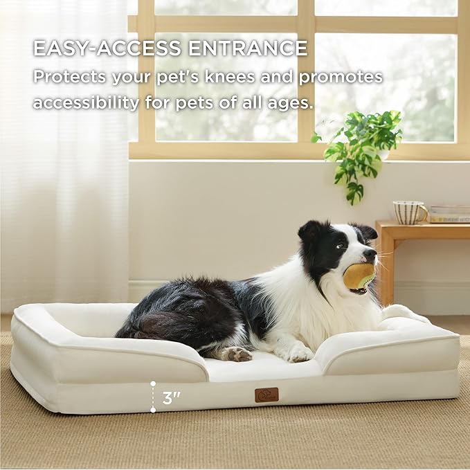 Bedsure Orthopedic Dog Beds Large Sized Dog - Washable Large Dog Cat Bed Waterproof, Comfort Dogs Couch Sofa with Washable Removable Cover, Pet Bed with Nonskid Bottom, Ivory, 35"-PawvioPets