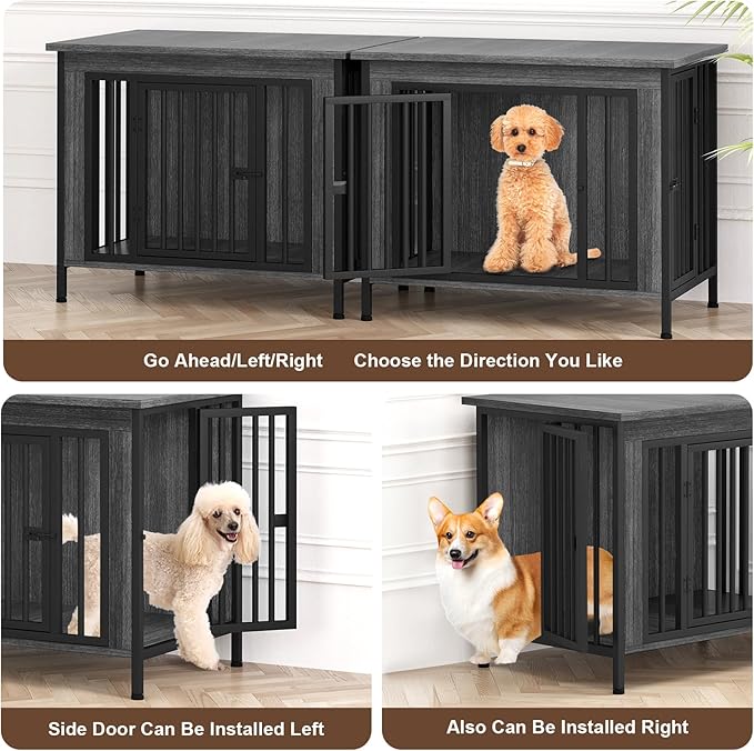EasyCom 31.5" Small Dog Crate Furniture, Chew-Resistant Dog Crates for Small and Medium Dogs, Dog Kennel Furniture Indoor with 2 Doors and 3.94" Raised Feet, as TV Stand, End Table, Crate Table-PawvioPets