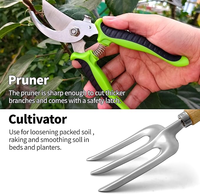 Gardening Tools – 42 Piece Premium Gardening Tool Set,Heavy Duty Hand Tools with Fashion Garden Tools Organizer Handbag,Rust-Proof Gardening Tool Kit, Ideal Gardening Gifts for All (Green Floral)-PawvioPets