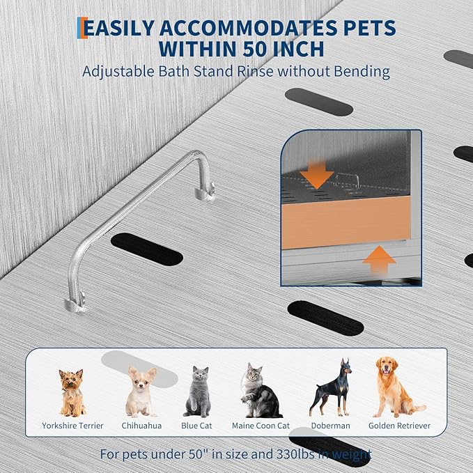 50" Stainless Steel Professional Dog Washing Station - Pet Bathing Tub w/Non-Slip Stairs | Slip-Resistant Floor Grate | for Large/Medium/Small Dogs-PawvioPets