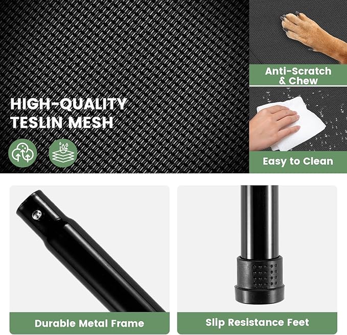 Elevated Dog Bed for Outdoor, Large Raised Dog Cot with Washable Mesh, Cooling Pet Cot Chew Proof for Outside Camping, 42"x30" Black-PawvioPets