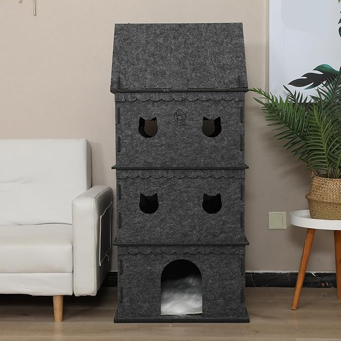 4-Tier Indoor Cat Apartment，Cozy Pet Cat Bed, Hideaway, and Sturdy Cat Castle for Multiple and Large Cats-PawvioPets