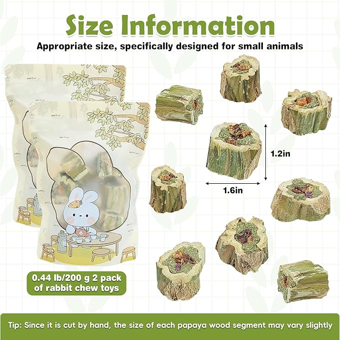 Fhiny Rabbit Chew Toys Natural Baked Papaya Wood Bunny Molar Treats Contain Alfalfa Grass Apple Carrot and Purple Sweet Potato Filling for Hamsters Guinea Pigs Chinchillas Teeth Grinding(0.44 lb)-PawvioPets