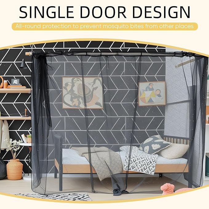 4 Corners Mosquito Net for Mosquiteros para Camas Bed Canopies Netting Bed Drapes Rectangular Mosquito Mesh for Camping Home Outdoor Travel(Black,L78 X W71 X H67 Inch,Opening)-PawvioPets