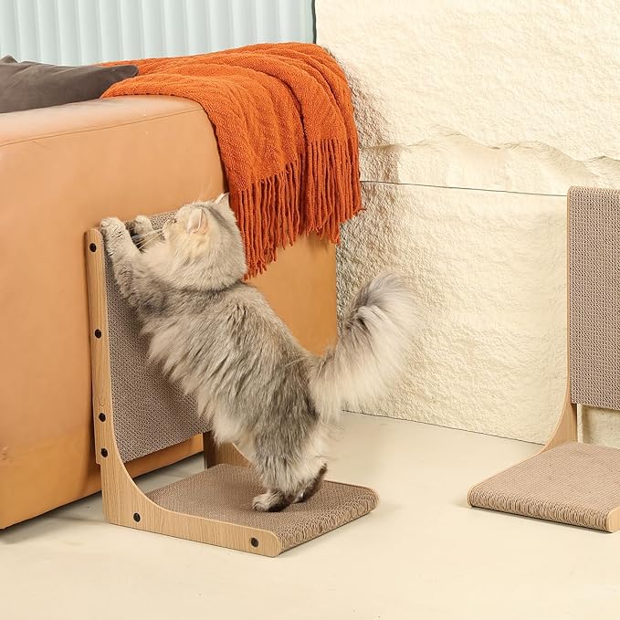 2-Pack Cat Scratching Board, 19.7'' Tall Cardboard L Shape Vertical Cat Scratchers for Indoor Cats, Cat Scratching Post for Wall and Couch, Medium-PawvioPets