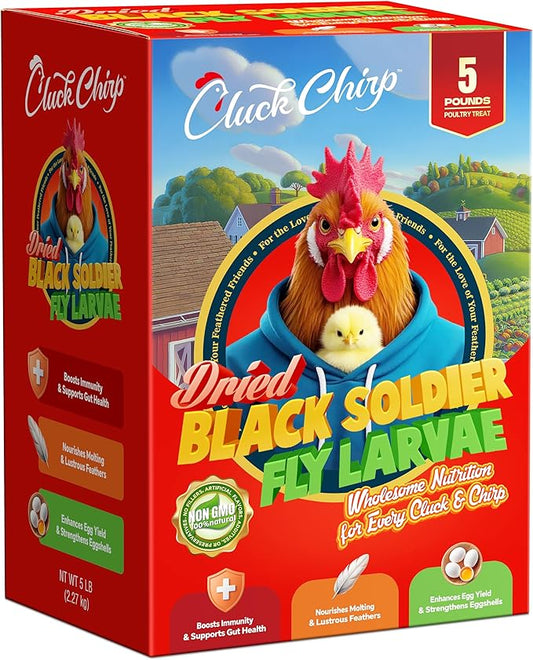Dried Black Soldier Fly Larvae, Non-GMO, Natural Chicken Treats & High-Protein Poultry Snacks for Backyard Chickens, Laying Hens & Ducks, 5 lb Box-PawvioPets