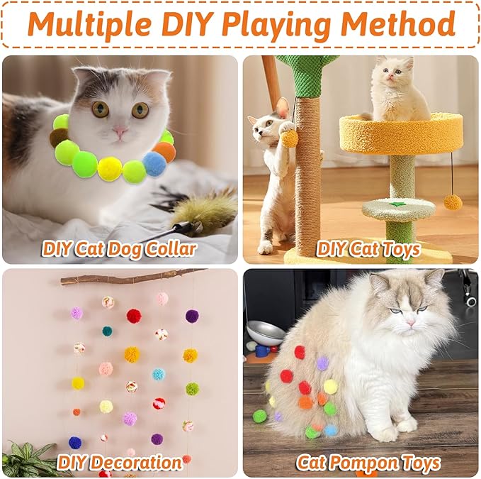 50 Picecs 1 Inch Cat Toys Balls Kitten Cat Pom Pom Balls Soft Cats Puff Ball Toys Rolling Interactive Fuzzy Cats Toy Ball Play Toy for Exercise, Creative Crafts Decorations Assorted Color-PawvioPets