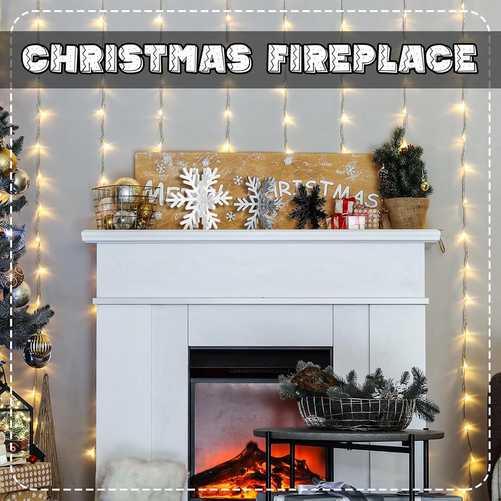 Bucherry 12 Pcs Wooden Snowflake Table Decor 3D Snowflake Tabletop Signs and Centerpiece for Christmas Xmas Winter Wonderland Decorations Home Party(White, Gray, Black)