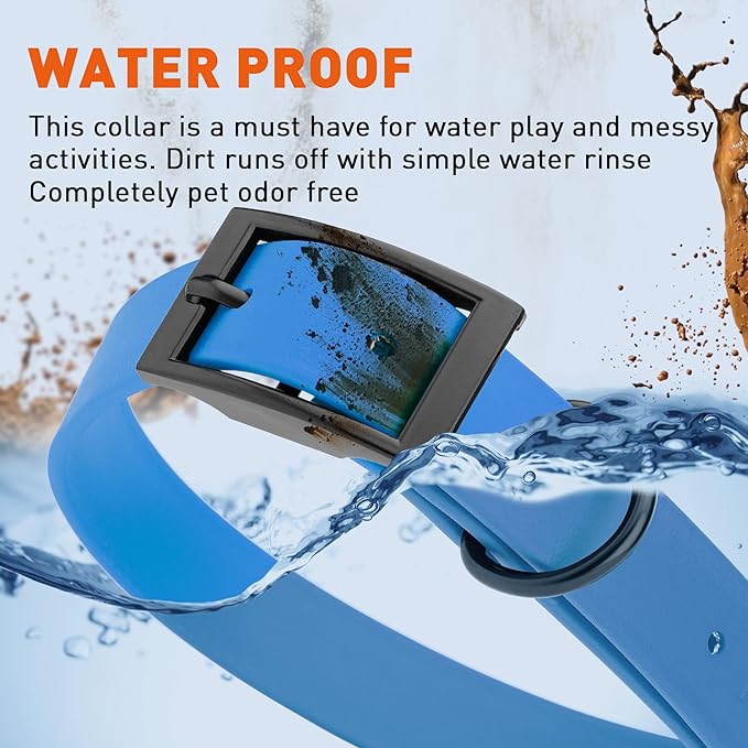 Dogline Biothane Waterproof Dog Collar Strong Coated Nylon Webbing with Black Hardware Odor- Proof for Easy Care Easy to Clean High Performance Fits Small Medium or Large Dogs, Cerulean Blue-PawvioPets