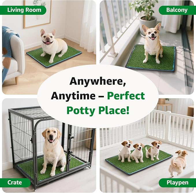 Dog Grass pad with Tray,45”x 29” Indoor Dog Potty with 2 Packs Replacement Artificial Fake Grass-5 Packs Disposable Puppy Pads,for Puppy Training Apartment,Outdoor Use-PawvioPets